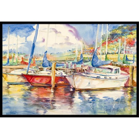 Carolines Treasures Three Boats Sailboats Indoor and Outdoor Mat- 18 x 27 in. JMK1034MAT